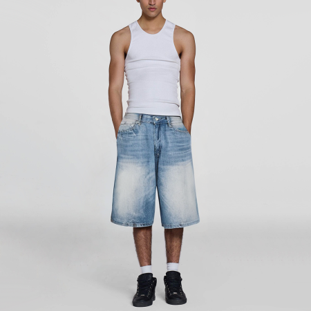 Vintage Washed Loose Wide Leg Men's Denim Shorts