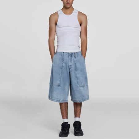 Vintage Washed Loose Wide Leg Men's Denim Shorts