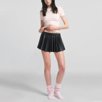 Black PU Leather Zipper Pleated Mini Skirt Women's Casual Fashion Short Skirt