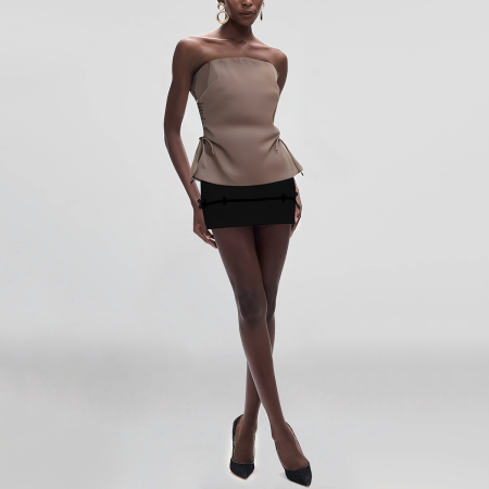 Brown strapless side tie design women's fashion casual vest